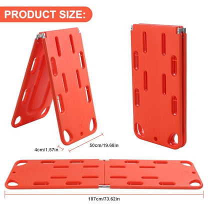 Two-Fold Spine Board Stretcher with Adjustable Seat Belt Medical Stretcher Weight Capacity 350lbs/159KG Rescue Board for Patient Transport Rescues 19.68x73.62in