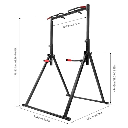 Folding Triangular Pull Up Station, Height Adjustable Multi-Function Tower Foldable Pull Up Bar Station, Home Gym Strength Training Equipment, Freestanding Tower Workout Dip Stand