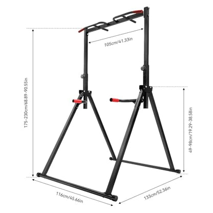 Folding Triangular Pull Up Station, Height Adjustable Multi-Function Tower Foldable Pull Up Bar Station, Home Gym Strength Training Equipment, Freestanding Tower Workout Dip Stand