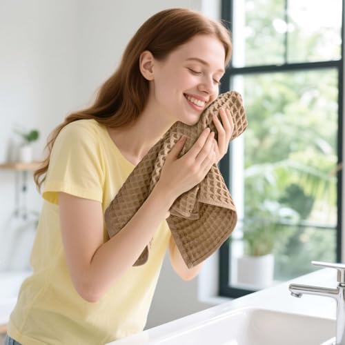 Jacquotha Waffle Bathroom Hand Towels 2-Piece (Tan) – Cotton, Soft, Lightweight, Lint Free, 13” x 29” - color: Tan