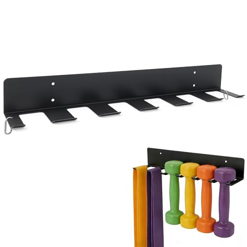 Sintuff Wall Mounted Dumbbell Rack for Home Gym, Heavy Duty Metal Storage Organizer with 6 Slots & Hooks, Space Saving Weight Holder for Dumbbells, Bands, Jump Ropes & Workout Accessories