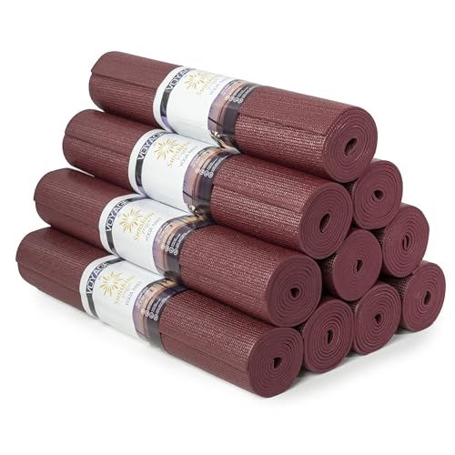 Voyage Yoga Mat, 10 Pack, 72" x 24" Professional Studio and Gym Bulk Yoga Mats, 5mm Thick, Durable, Anti-Tear, Non Slip Fitness and Exercise Mats - color: Burgundy