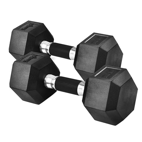 Yes4All Rubber Grip Encased Hex Dumbbells – Hand Weights With Anti-Slip 5-50 LBS Pair/Set