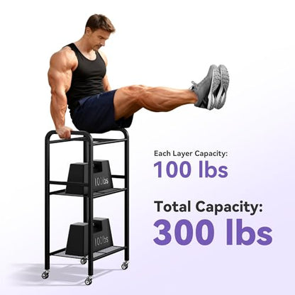 3-Tier Heavy-Duty Home Gym Storage Rack with Hooks and Smooth Wheels for Workout Gear