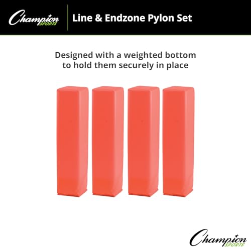 Champion Sports Football Field Pylon Set of 4 Hi Vis Orange 4"x18" Markers-Durable Vinyl/Nylon & Poly Foam Core-Weighted Base