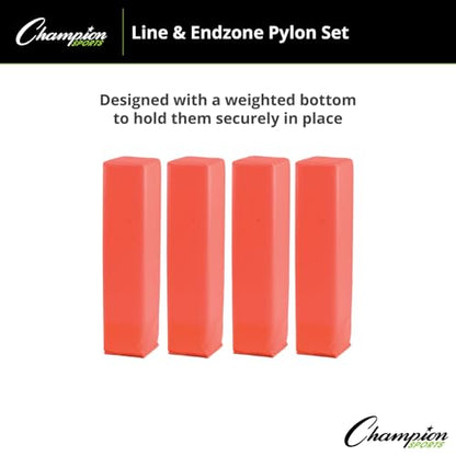 Champion Sports Football Field Pylon Set of 4 Hi Vis Orange 4"x18" Markers-Durable Vinyl/Nylon & Poly Foam Core-Weighted Base