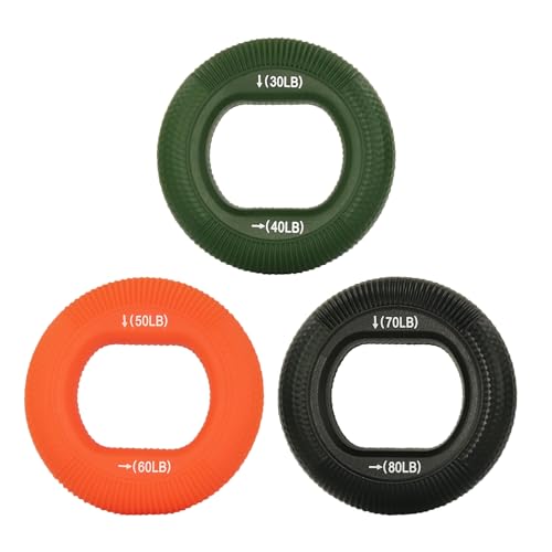 Grip Strength Trainer, Hand Gripper Strengthener 30-80 Lbs. Silicone Trainer Ring, Forearm Finger Hand Exerciser, Perfect for Muscle Training Rehabilitation Rock Climbing Athletes Workout Stress Relief. 3 Pack with 6 Different Resistance Levels.