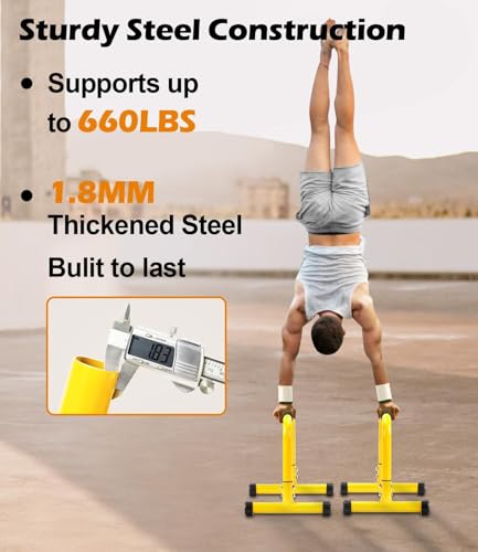 Push Up Bar, 14'' High Steel Parallettes & Dip Bar with Full Coverage Foam Handle, Heavy-Duty Calisthenics Parallel Bars for L-Sit, Dips, Home Gym Strength Training Workout
