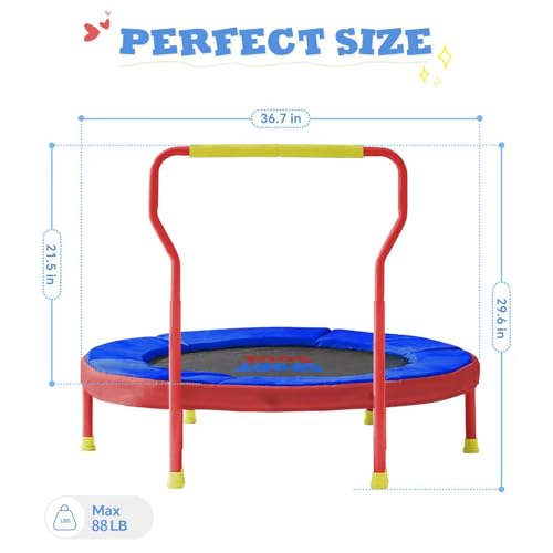 SPORTSOUL Mini Trampoline for Kids 3-6 with Super Safe Foam Handle Bar - color: Red & Blue