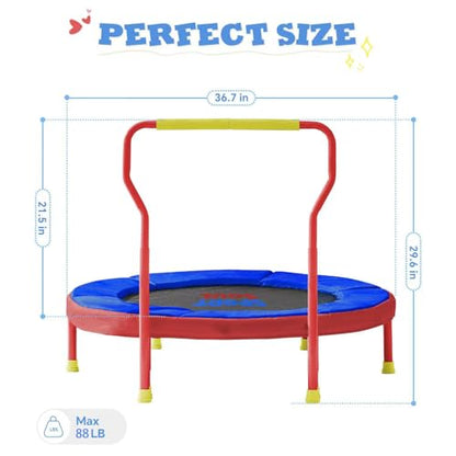 SPORTSOUL Mini Trampoline for Kids 3-6 with Super Safe Foam Handle Bar - color: Red & Blue
