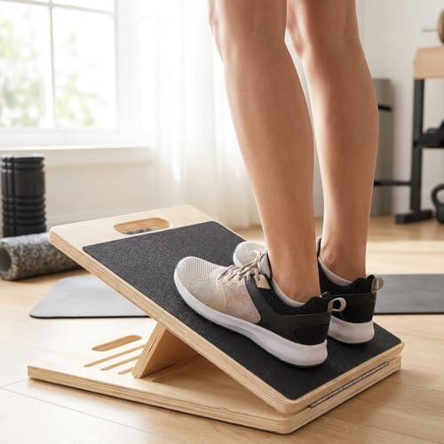Professional Wooden Slant Board Adjustable Incline Wedge Stretcher with Side Handle Non Slip Suitable for Calf Ankle Achilles Heel Stretch Applicable to Squats Balance Mobility Daily Fitness Training