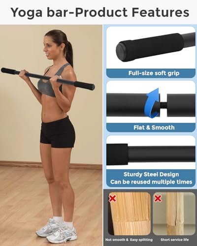 Yoga Stick, 5ft Exercise Stick for Mobility, Stretching Stick with Non-Slip Ends, Exercise Dowel for Pilates, Balance Pole and Stretch Bar for Stretching Equipment - size: 1 PCS 60 inches Sturdy Steel