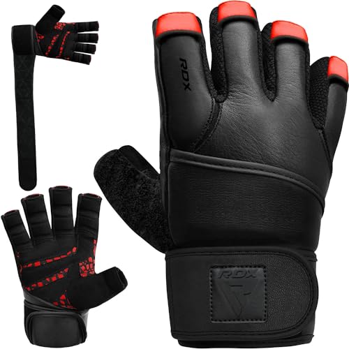 RDX Weight Lifting Gloves Gym Workout, Maya Hide Leather, 50CM Long Wrist Support, Full Palm Protection, Powerlifting Strength Training Deadlifting Bodybuilding Exercise, Ventilated Men Women Home Gym - size: Medium