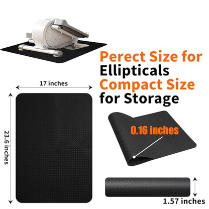 Double-Sided Non-Slip Workout Mat for Elliptical Machine, 23.6" x 17" Stepper Mat for Under Desk Ellipticals & Pedal Exercisers, Stability & Floor Protection, Vibration Plate Mat Compatible - size: 23.6"L x 17"W x 0.16"Th