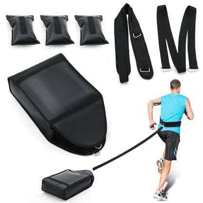 Weight Sled Trainer Adjustable, Upgrade Sandbag Resistance Workout Push Sled Trainer with 3 Weight Sandbags for Sprinter Speed Training Running Indoor Outdoor