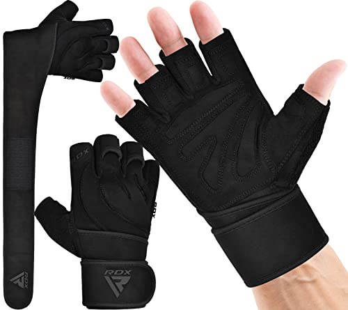 RDX Weight Lifting Workout Gloves with Wrist Support, 50 CM Long Wrist Straps, Anti Slip Padded Palm, Breathable Gym Grip for Fitness Training Powerlifting, Men Women Bodybuilding Exercise - color: BLACK, size: Small