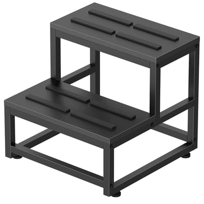 LIANTRAL 2 Step Stool for Adults Kids, Heavy Duty Sturdy Steel Frame with Wooden Steps, Bedside Foot Stool with 500lbs Load Capacity, Non-Slip Step Stool for High Bed, Kitchen, RV Step - Black