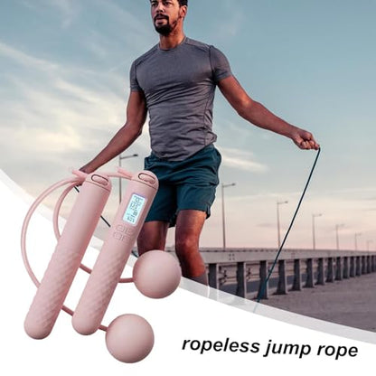 Cordless Skipping Ropes with Counter, Digital Wireless Skipping Rope, Adjustable Length Nonslip Skipping Ropes for Adults, Led Display Countdown Cordless Ball Rope, for Women & Men Workout