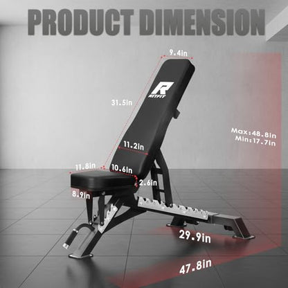 RitFit Adjustable/Foldable Utility Weight Bench for Home Gym - color: BLACK