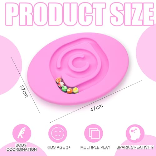 Kids Maze Balance Board Plastic Wobble Rocker Balance Board with Mini Balls Load 170lb for Balancing Exercise Equipment Game Boys Girls Physical Therapy 18.5 x 14.57 Inch(Pink,Round) - color: Pink, style: Round