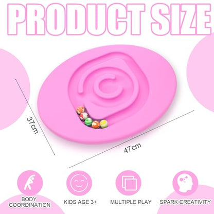 Kids Maze Balance Board Plastic Wobble Rocker Balance Board with Mini Balls Load 170lb for Balancing Exercise Equipment Game Boys Girls Physical Therapy 18.5 x 14.57 Inch(Pink,Round) - color: Pink, style: Round