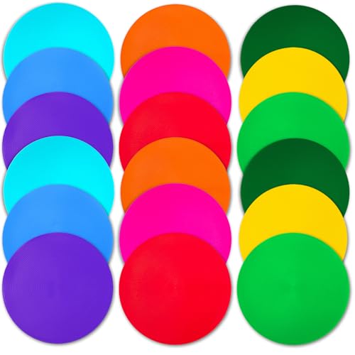 Spot Markers 9/10 Inch Floor dots Non-Slip Rubber Agility Markers Flat Field Cones for Gym/PE Soccer Football, Basketball Training Markers,School Activities, Exercise Drills, Dance Practice - style: TPE 9 inch 18Pcs(9 Colors)