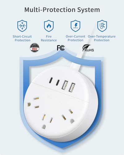 2 Prong Power Strip with USB-C, NTONPOWER 2 Prong Extension Cord 15 FT, 2 Prong to 3 Prong Outlet Adapter Rotating Plug, 3 AC Outlets 4 USB Port, Compact Power Strip Ideal for Old House, Travel, White - size: 15 ft