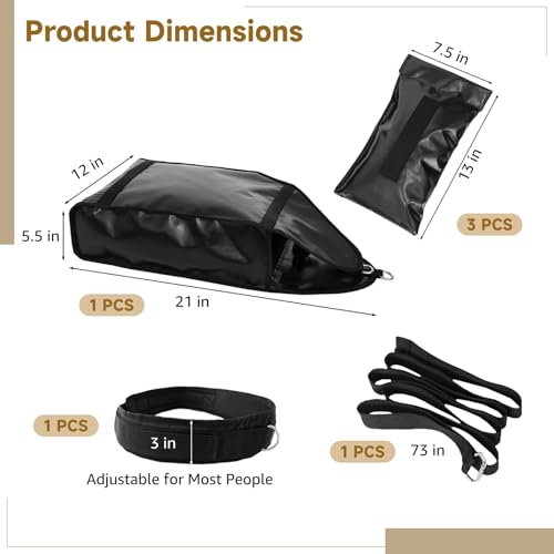 Adjustable Sled Pulling Belt Weight Sled Trainer, Sandbag Sled Trainer Resistance Sled Trainer with 3 Weight Sandbags & Waist Belt, Speed Training for Strength, Agility, Explosive Power (B)