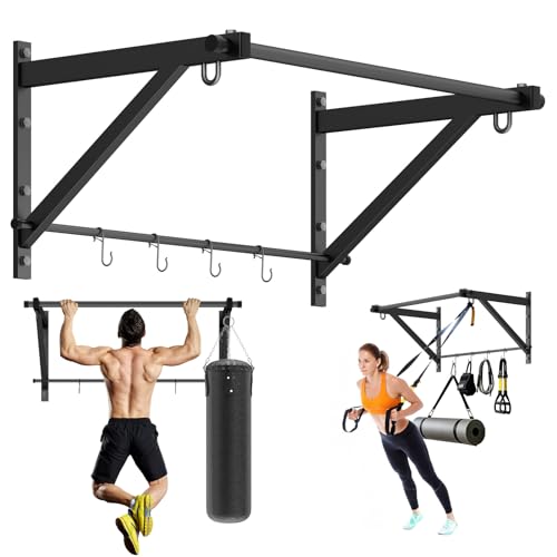 Adjustable Depth Wall Mounted Pull Up Bar 51'' 500LB Heavy Duty Chin Up Bar - size: 35"