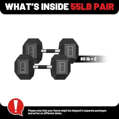 PAPABABE Hex Dumbbell Set with Rubber Grip 2.5-125lb, Odorless Rubber Coated Weight Fixed Dumbbells Set of 2/Single, Weights for Women at Home, Hand Weights for Home Gym & Strength Training,Pesas Para Ejercicios - size: 60 lb, Pair, style: Rubber Grip