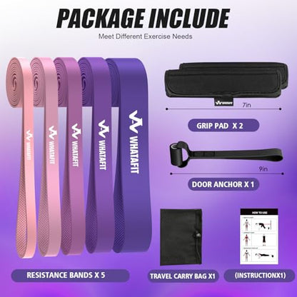WHATAFIT Resistance Bands, 5 Level Pull Up Assistance Bands for Working Out - color: 5-125LBS PINK PURPLE+GRIP