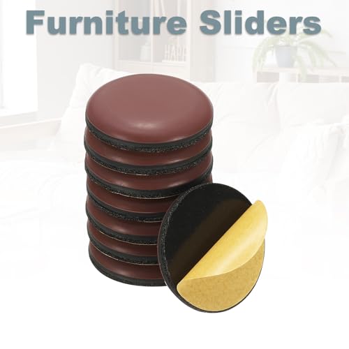 MECCANIXITY 24 Pcs Stick Furniture Sliders, 1/2" Chair Slider Furniture Sliding Pads Round Reusable Glides Glider for Carpeted Tile Vinyl Hardwood Floors Moving Protectors, Brown