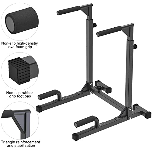 SELEWARE Heavy Duty Dip Bar, Adjustable Width & Height Dip Station Home Gym Fitness Equipment, 800lbs Capacity, Multifunctional Strength Training Dip Stand with Push Up Bar for Tricep Dips, L-Sits - color: Black