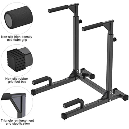 SELEWARE Heavy Duty Dip Bar, Adjustable Width & Height Dip Station Home Gym Fitness Equipment, 800lbs Capacity, Multifunctional Strength Training Dip Stand with Push Up Bar for Tricep Dips, L-Sits - color: Black