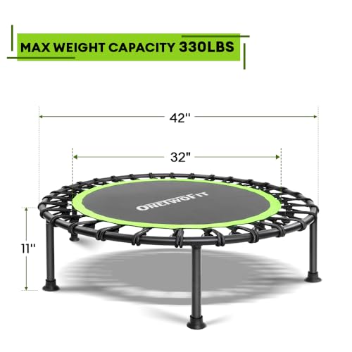 ONETWOFIT Mini Rebounder Trampoline for Adults with Bar, Adjustable Handle - color: Green