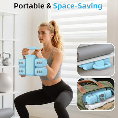 2-in-1 Adjustable Dumbbell Set, Upgraded 4 Levels Hand Weights for Women Men, Each 2.2/3.3/4.4/5.5lb, Convertible Weights Dumbbells and Kettlebell Set for Home Gym Exercise & Fitness - color: Blue