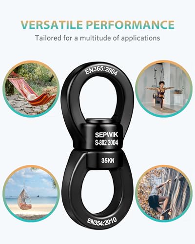 Swing Swivel, 35KN Swing Spinner, 360° Safety Rotational Device Hanging Accessory for Hanging Hammock, Aerial Dance - color: All Black