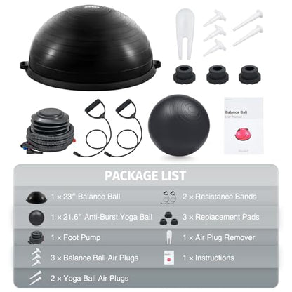 ZELUS 23in. Balance Ball with 55cm Yoga Ball, Resist Bands & Foot Pump - color: Black