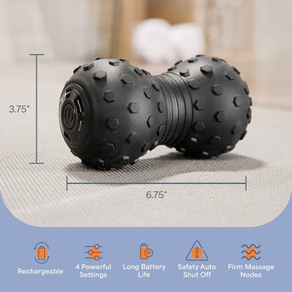 Lifepro 4-Speed Vibrating Massage Ball - Peanut Massager Combines a Lacrosse Ball with Vibrating Foam Roller | Vibration Roller for Recovery, Mobility & Deep Tissue Trigger Point Therapy (Black)