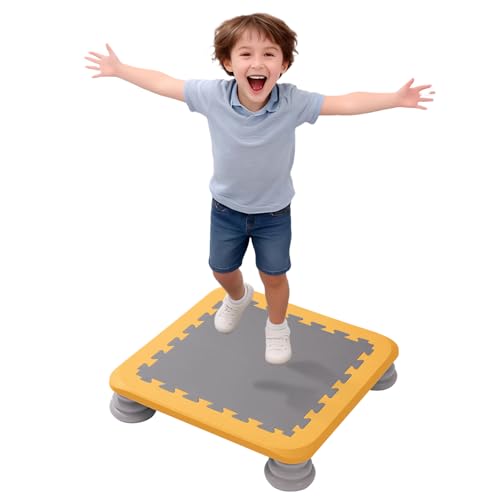 Mini Trampoline for Kids, Indoor Rebounder Non-Slip Base, Sensory Trampoline for Autism Kids, Bounce Board for Sensory Integration Training, Outdoor Recreation, Max Load 220 lbs - color: yellow