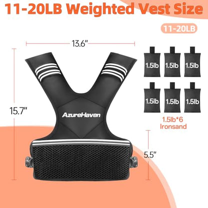 Adjustable Weighted Vest for Women and Men,4-10lb/11-20lb/20-32lb Rucking Vest with 6 Ironsand Weights for Running, Walking, Workout and Strength Training - size: 11-20lbs