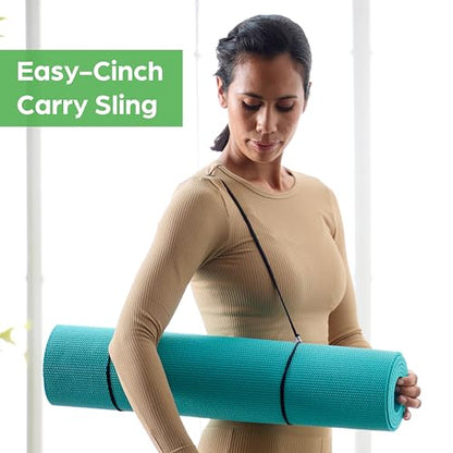 Gaiam Essentials 1/4" Thin (6mm) Yoga & Pilates, Fitness & Exercise Mat with Easy-Cinch Carrier Strap Cusion Support For Fitness and Gym Workouts