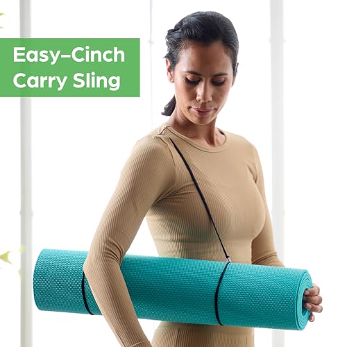 Gaiam Essentials 1/4" Thin (6mm) Yoga & Pilates, Fitness & Exercise Mat with Easy-Cinch Carrier Strap Cusion Support For Fitness and Gym Workouts - color: Black