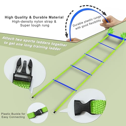 20ft Adjustable Agility Speed Ladder Training Ladder with Carry Bag - Soccer, Speed, Football Fitness Feet Training - Agility Training Equipment for Footwork Drills
