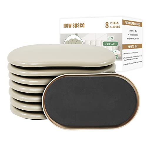 new space Oval Furniture Sliders, 8pcs 3 1/2" x 6" - Reusable Sliders for Carpet, Heavy-Duty Movers - Easily Move & Protect Furniture & Carpet