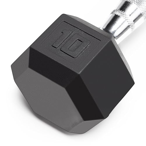 Marcy Classic Rubber Hex Dumbbell with Knurled Grip for Strength Training and Bodybuilding, 5lb - 50lb Single Dumbbell for Exercise & Fitness, Sold Individually - style: 10lb, Single