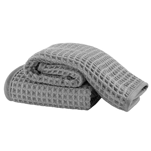 Microfiber Waffle Face Towels, 2 Pieces, Soft, Absorbent, Fast Drying, Lint Free 430 GSM (Gray)