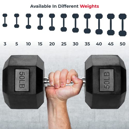 Iron Crush Hex Dumbbells - PVC Coated Weights, Chrome-Plated Knurled Handles, Fixed Hexagon Dumbbell - Workout, Exercise, Body Building Home Gym Training Gear - 3 Lb to 50Lb - Sold in Singles