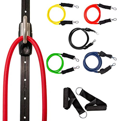Space Saver Gym Resistance Bands Wall Anchor for At Home Fitness Workouts with 1 Rail and 1 Rail Car - style: 5 Resistance Bands, 1 Set of Handles
