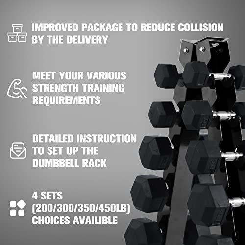 RitFit Rubber Hex Dumbbell Set with Storage Weight Rack - style: 200 LBS (5-35LB)